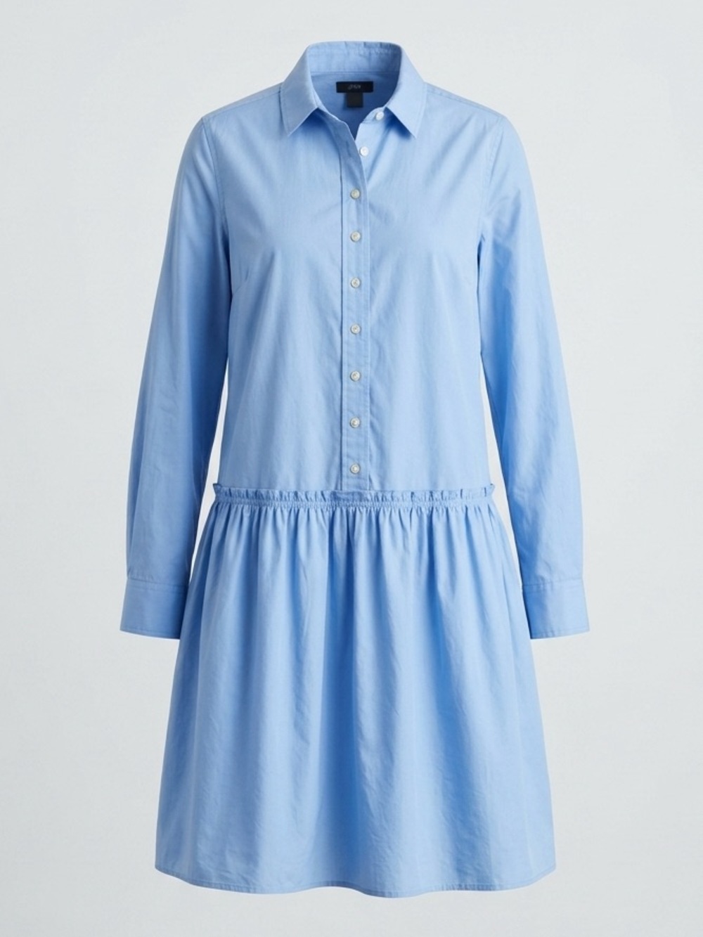 J.Crew solid light blue cotton poplin long-sleeve drop-waist shirtdress SZ 12